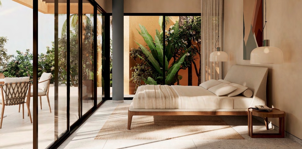 Tuban Islands villa illustrative bedroom with terrace