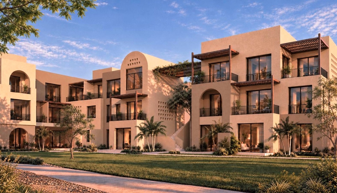 najan el gouna studio courtyard apartments and landscaped gardens rendering