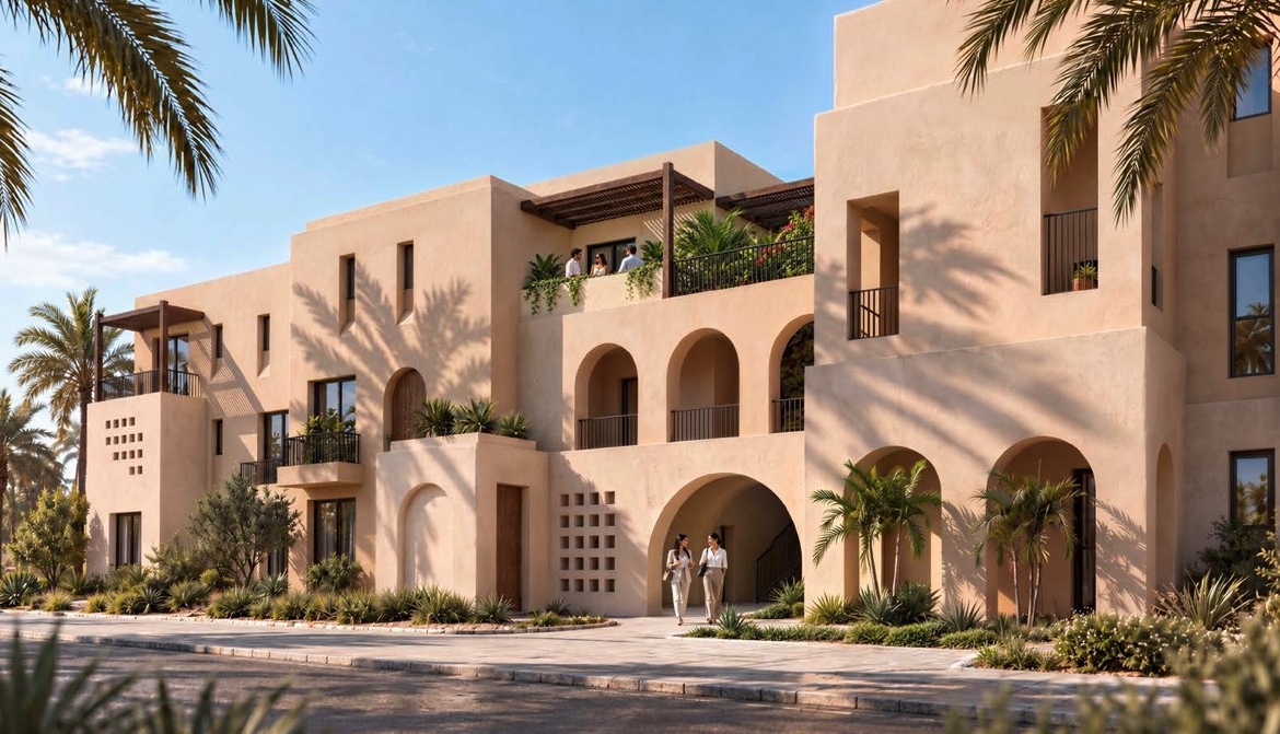 najan el gouna apartment arched village architecture rendering