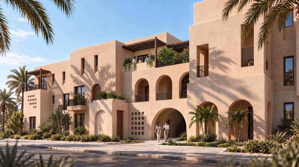 najan el gouna apartment arched village architecture rendering