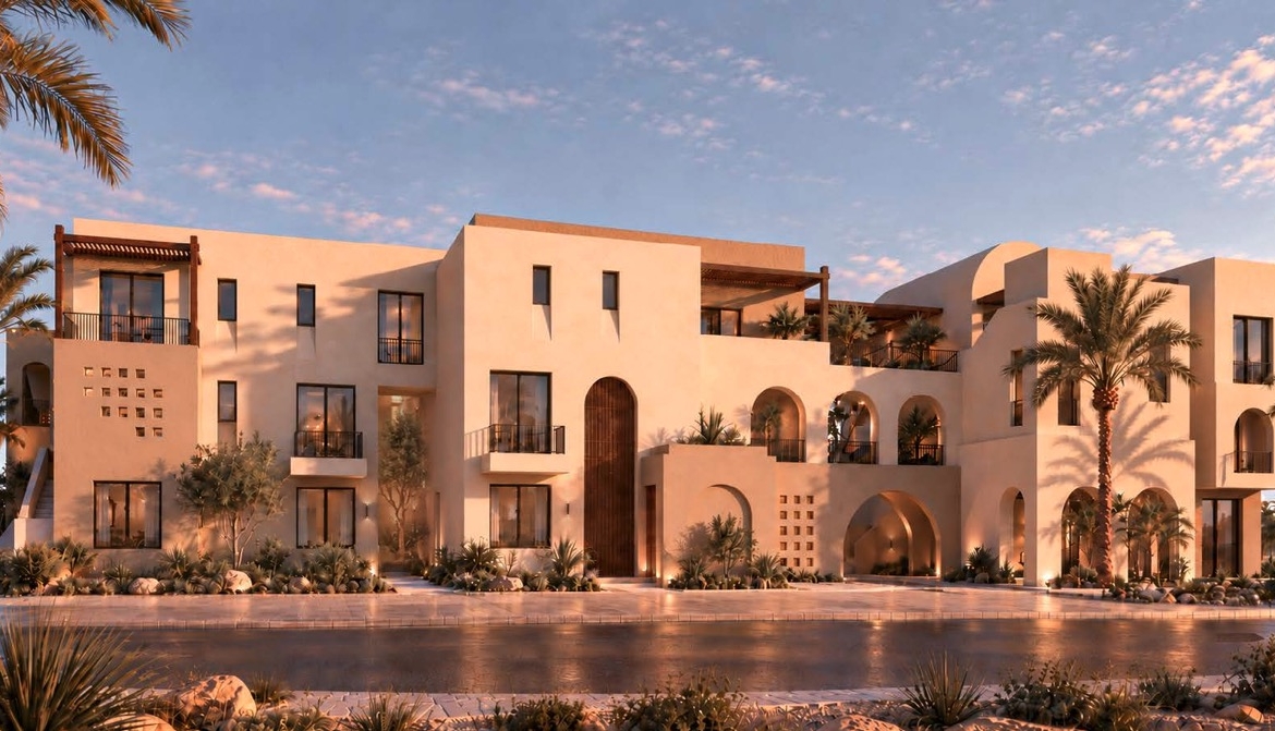 najan el gouna apartments sandy pools and low-rise homes rendering