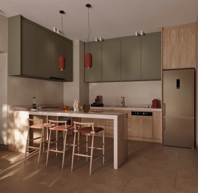 Najan El Gouna open-plan kitchen and dining area rendering