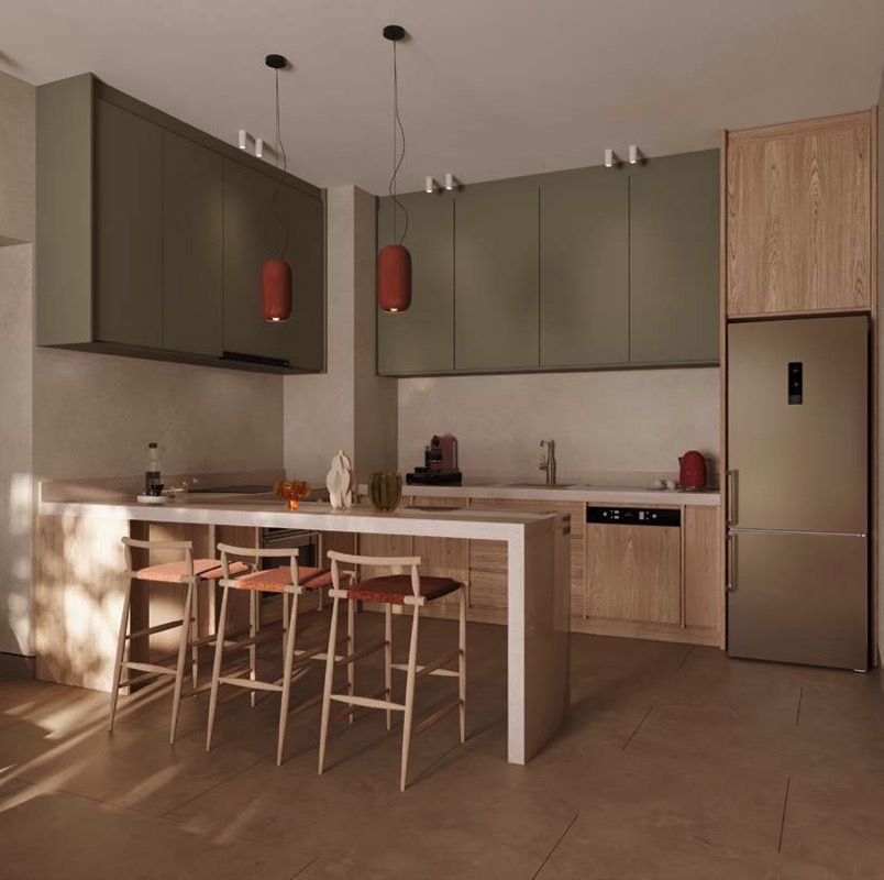 Najan El Gouna open-plan kitchen and dining area rendering