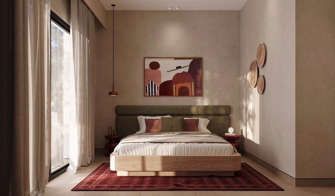 Najan El Gouna bedroom with garden-facing doors rendering