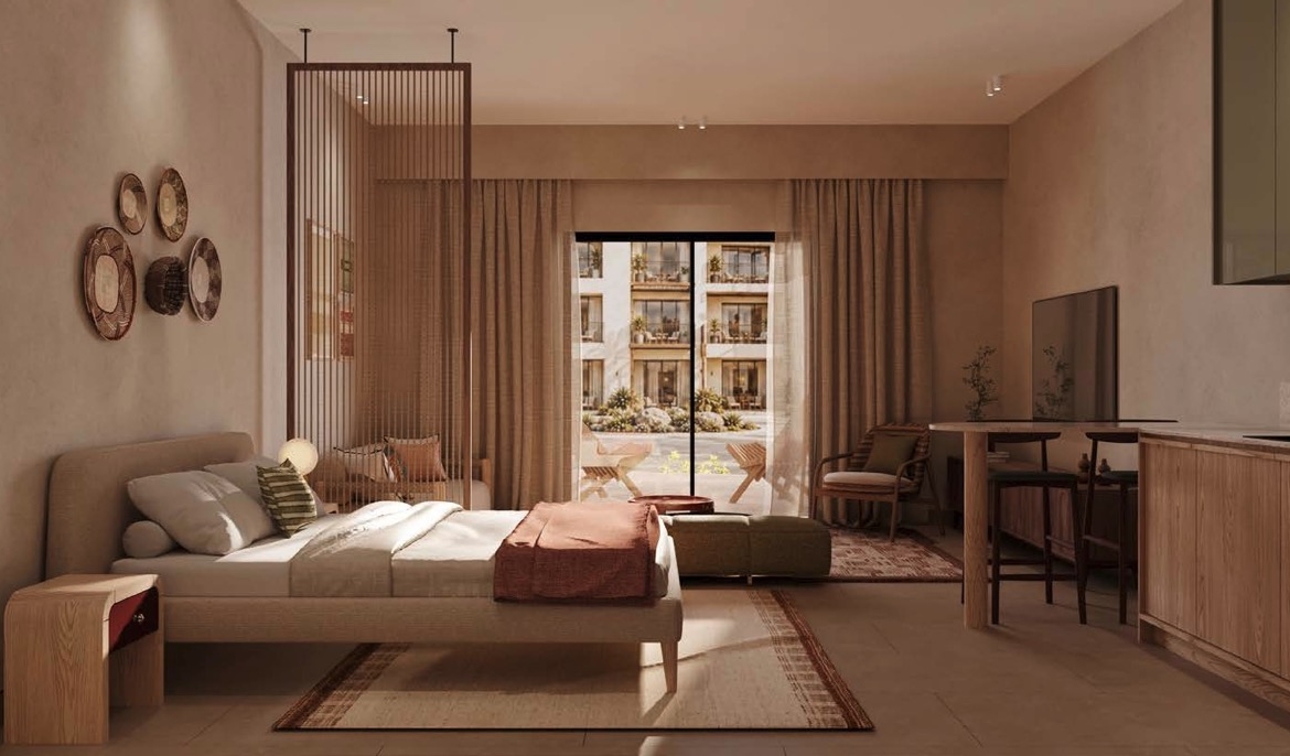 Najan El Gouna spacious bedroom interior rendering