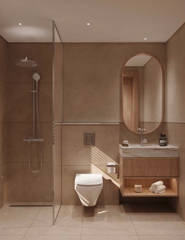 Najan El Gouna bathroom design with walk-in shower rendering